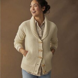 L.L.Bean Classic Ragg Lambswool Cardigan shawl collar toggle buttons cream sz XL